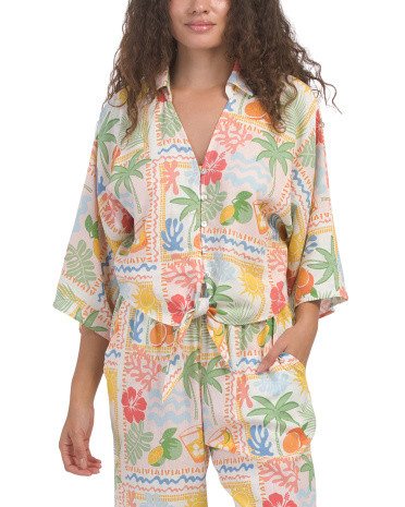 Linen Blend Collared Top | TJ Maxx