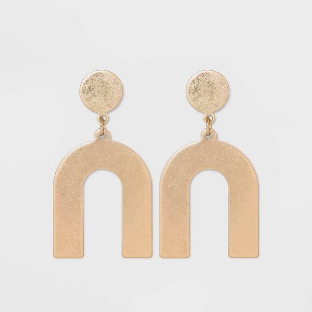 Flat Geometric Brass and in Worn Gold Post Top Stud Earrings - Universal Thread&#8482; Gold | Target