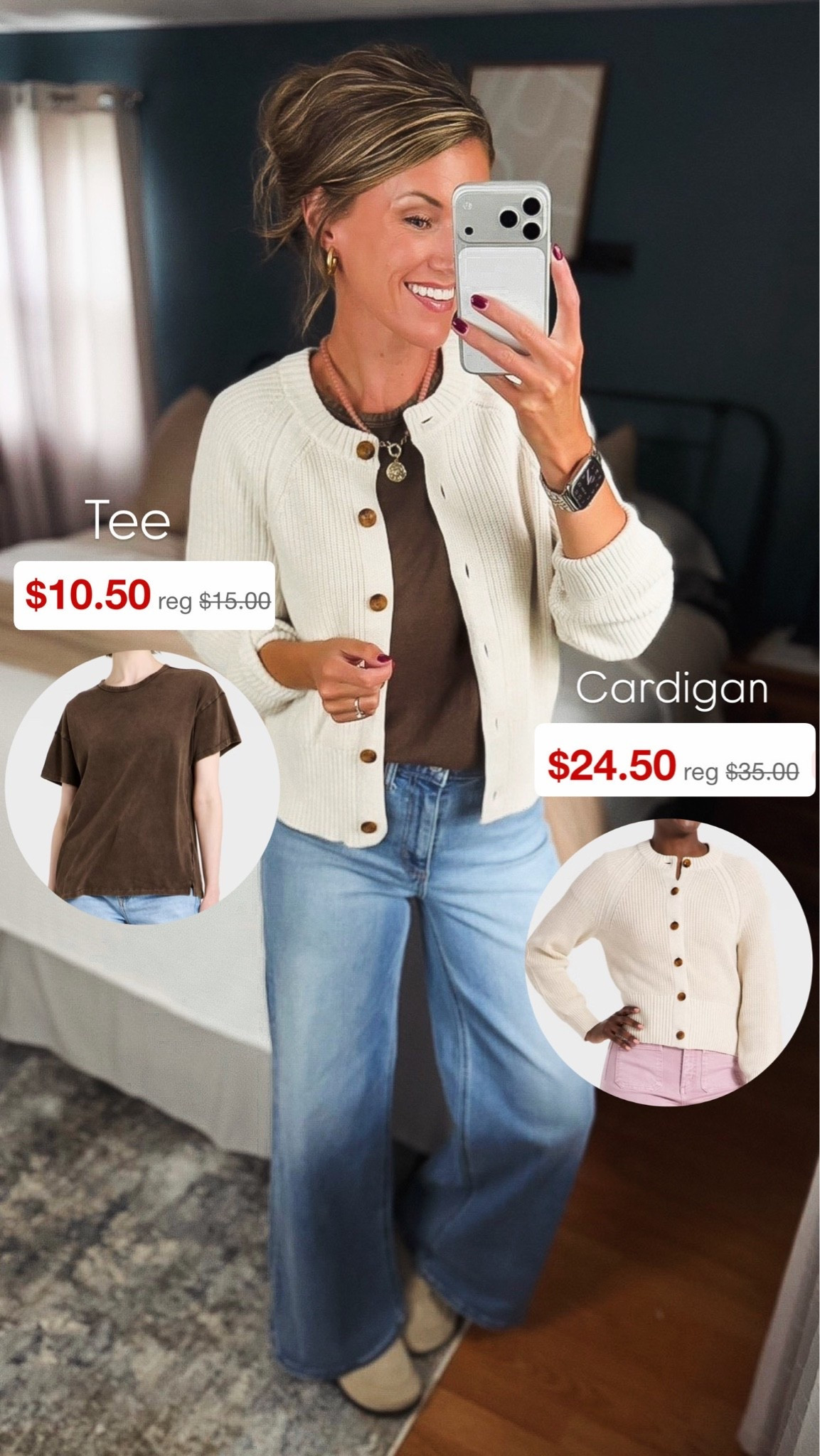 Update: Cardigan on sale!!

Target basics for Fall. 
This cardigan will get so much use. 
Wearing small in tee and cardigan. 
Jeans/ 8R

#LTKSeasonal #LTKOver40