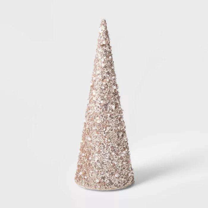 Small Sequin Tree Cone with Beads Decorative Figurine Champagne - Wondershop™ | Target