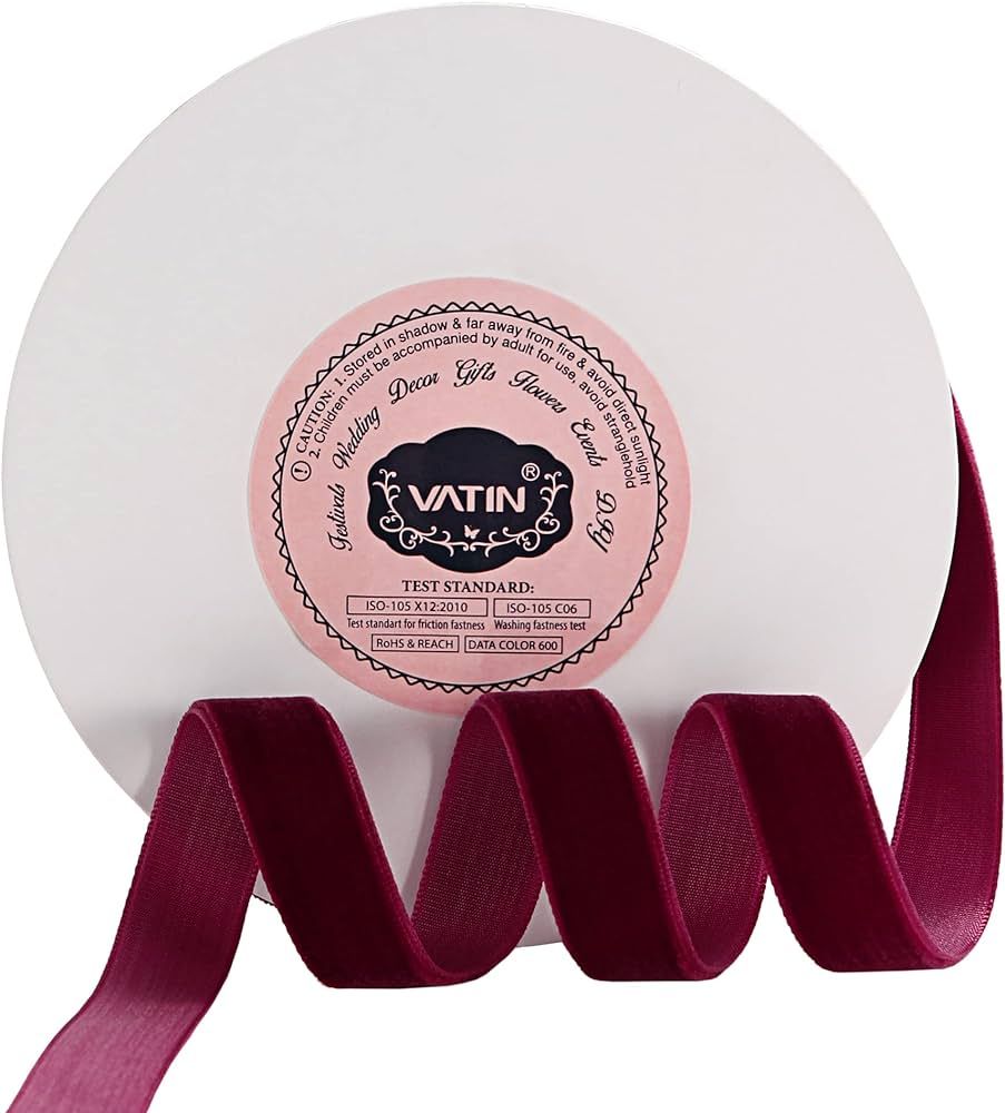 VATIN 5/8" Wide Nylon Velvet Ribbons by 10 Yards Spool, Burgundy, Perfect use for Choker, Gift Wr... | Amazon (US)