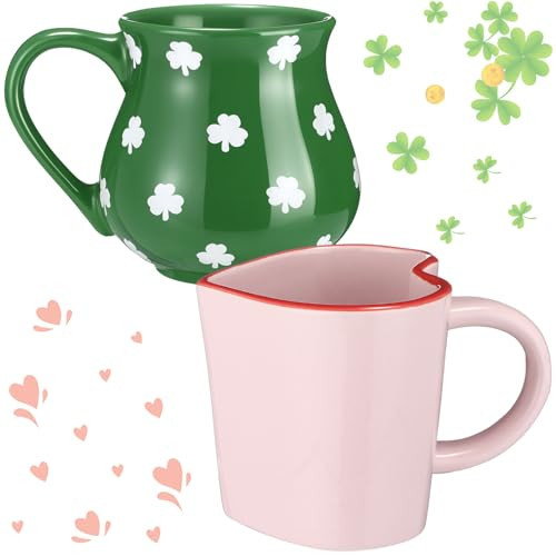 LemonRoad 2 Pcs St. Patrick's Day Ceramic Mugs 12 oz Green Shamrock Coffee Mugs Saint Patricks Shamrock Ceramic Tea Cup for St. Patrick's Day Anniversary Tea Milk Lover Gifts | Amazon (US)