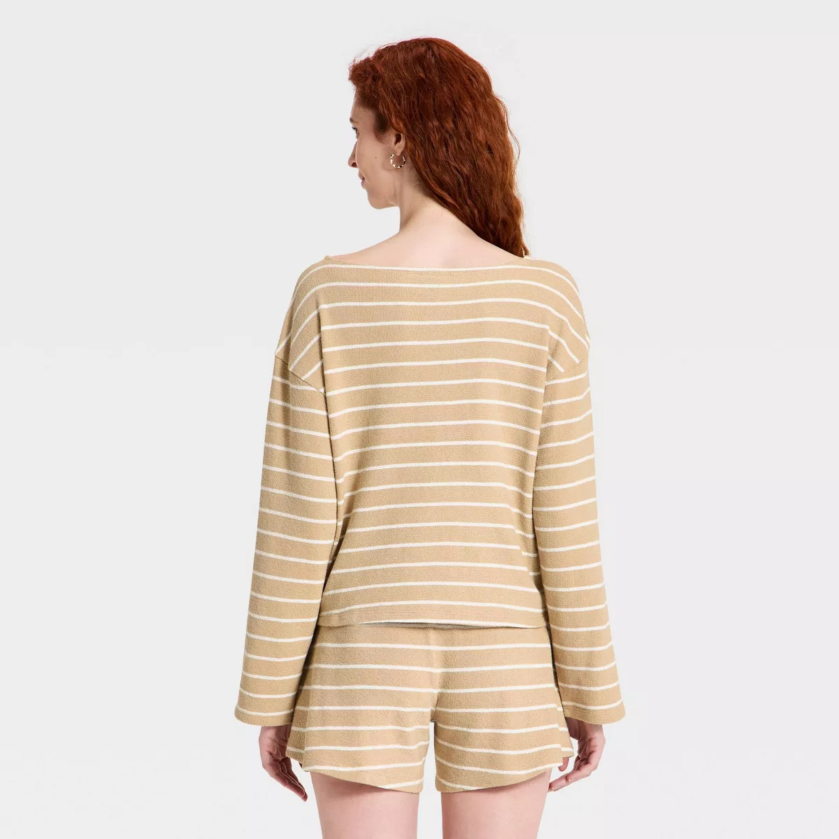 Women's Long Sleeve Boat Neck T-Shirt - Universal Thread™ Tan Striped M | Target