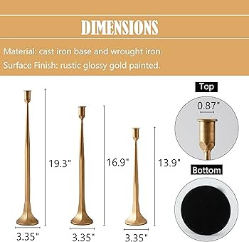 Denique Iron Taper Candle Holder Set of 3, Black Candlestick Holders 19.3”17” 14” Heighteni... | Amazon (US)