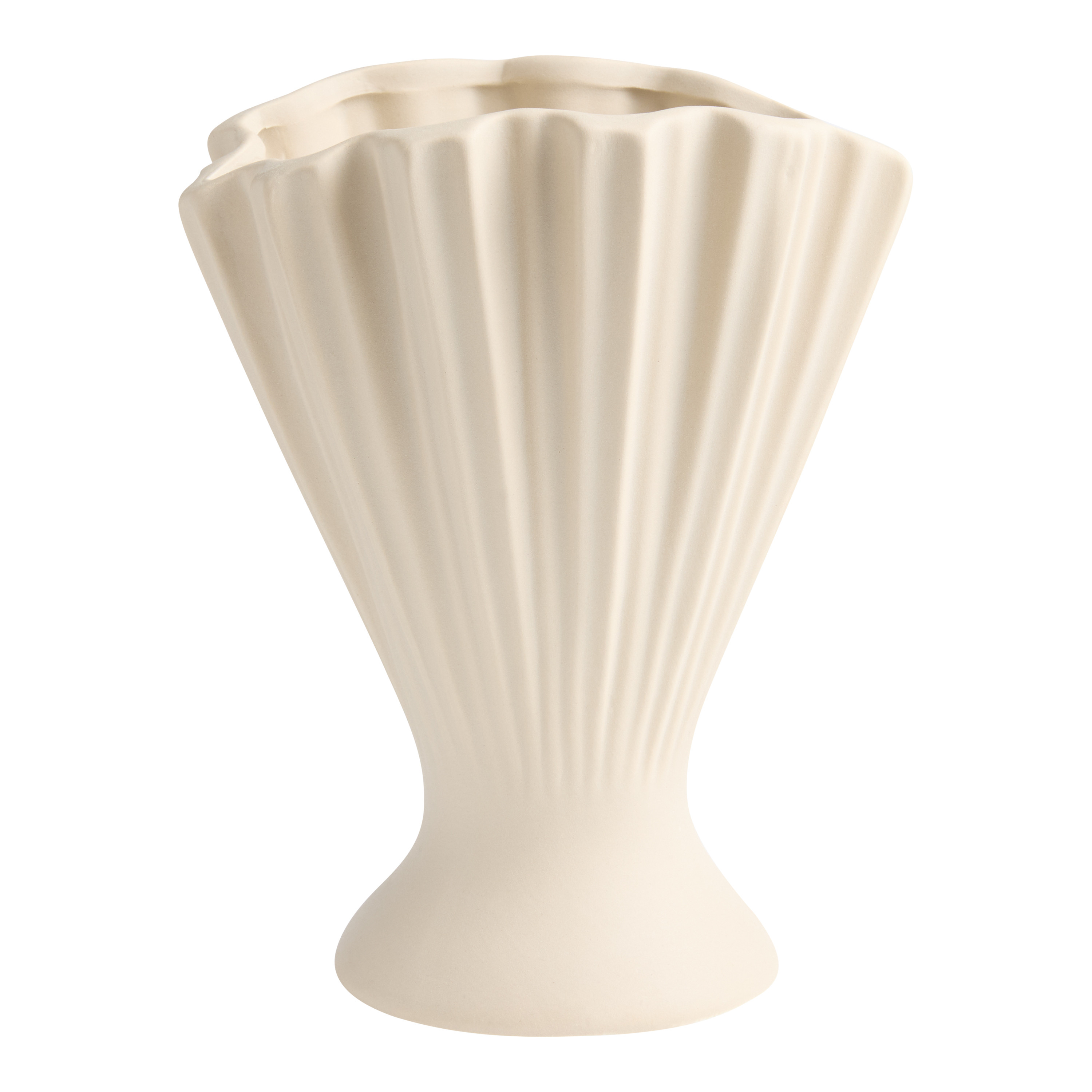 Ivory Ceramic Fan Pedestal Vase | World Market