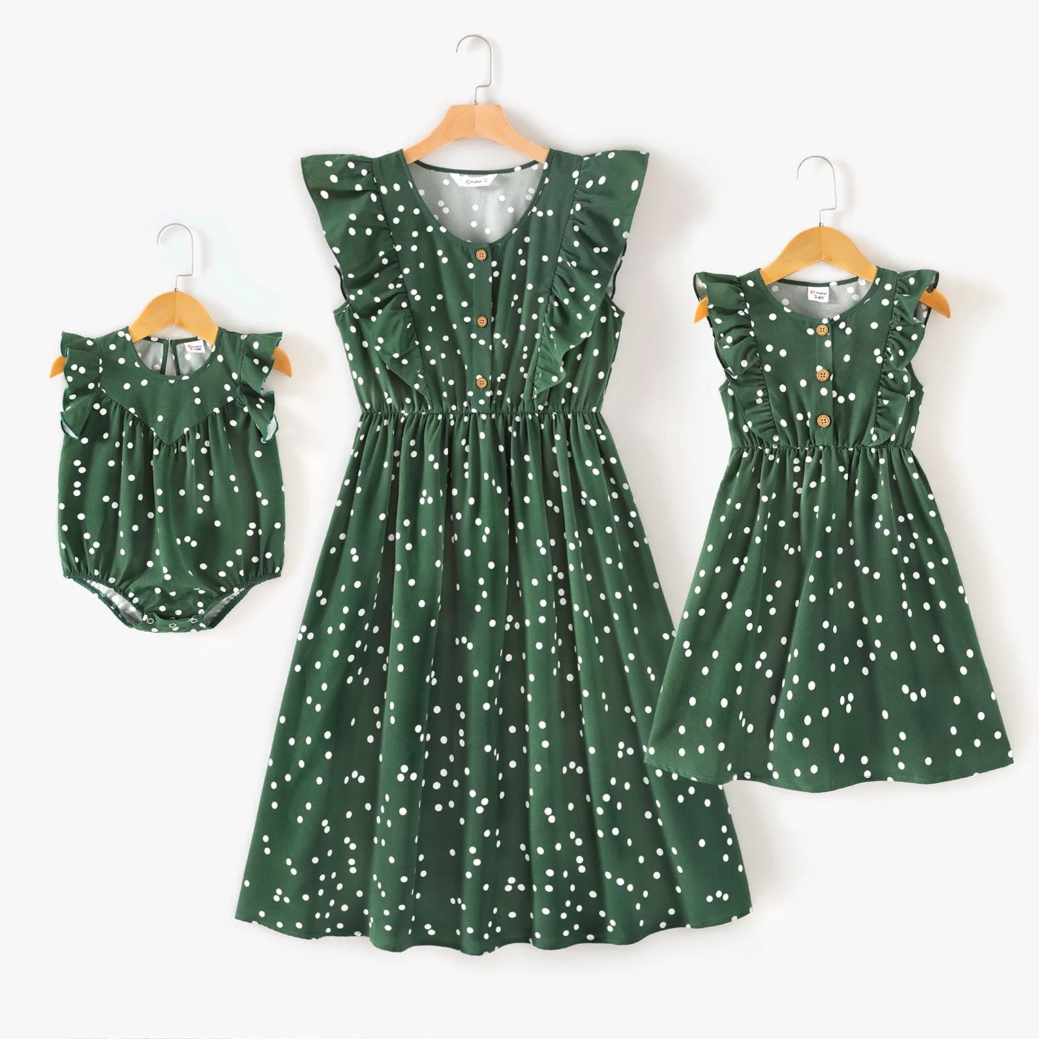 PatPat Family Matching Outfits Mommy and Me Dress Allover Polka Dots Dark Green Ruffle Trim Tank ... | Walmart (US)