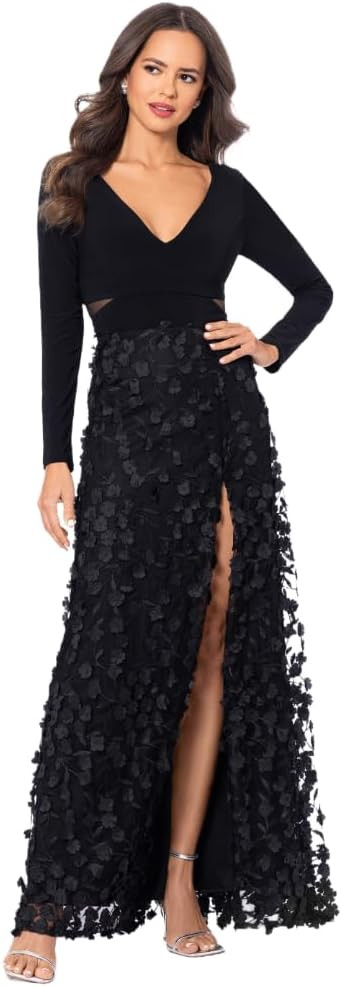 Xscape Women's Long Sleeve V-Neck Floral Skirted Gown | Amazon (US)