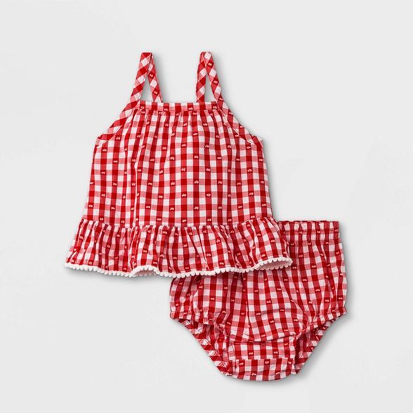 Baby Girls' 2pc Gingham Clipspot Top & Bottom Set - Cat & Jack™ Red | Target