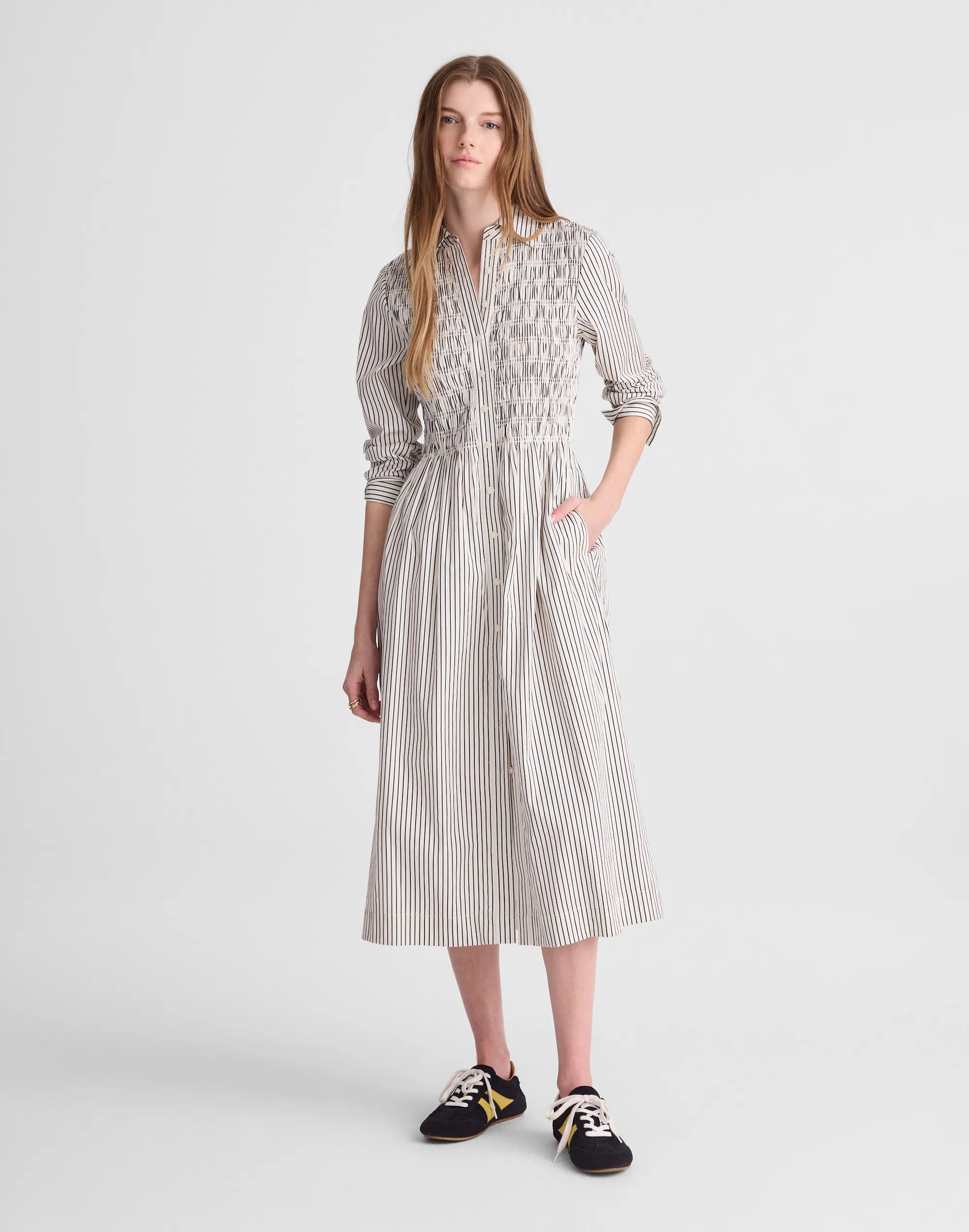 Smocked Midi Shirtdress in Poplin | Madewell