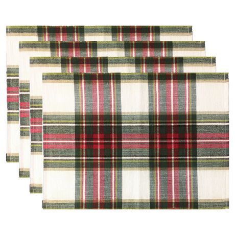 Fabstyles Celebration Plaid Cotton Placemats Set Of 4 Christmas Machine Washable Table Mats Perfect For The Kitchen And Multi 13X19in | Walmart (CA)