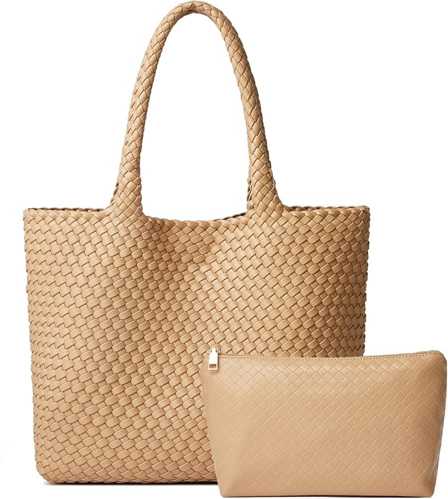 Fashion Woven Tote Bag For Women Soft Hobo Weave Shoulder Purse With Insert Organizer | Amazon (US)