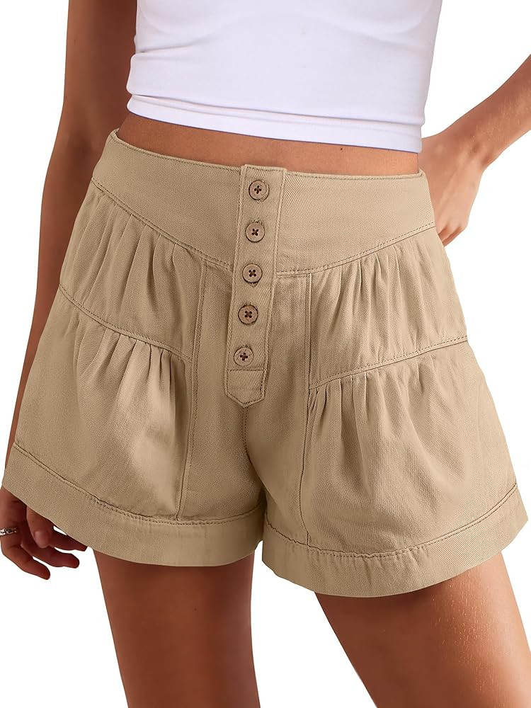 ANRABESS Women's Denim Shorts Summer Baggy High Waisted Flowy Wide Leg Buttons Pleated Casual Jea... | Amazon (US)