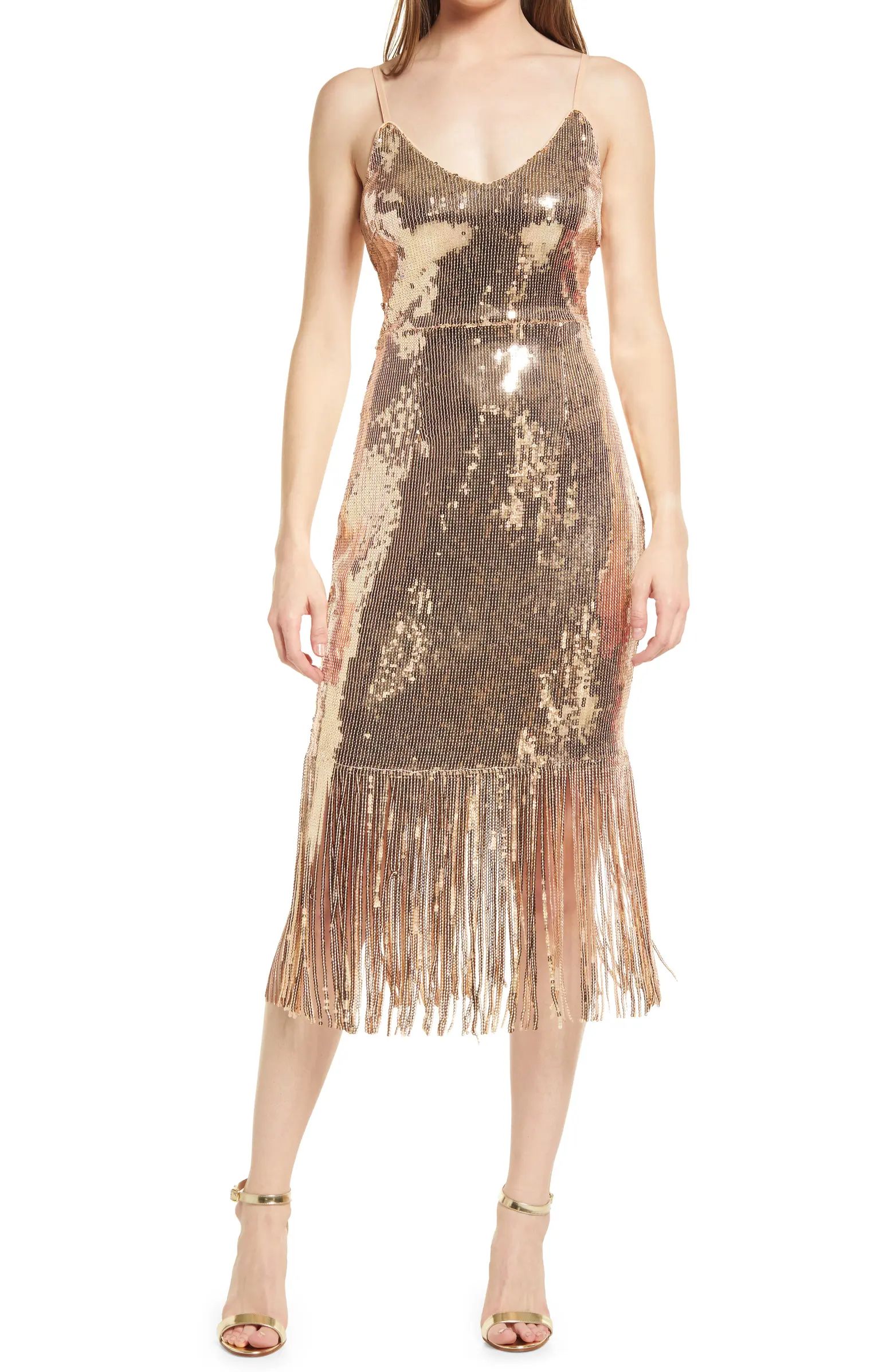 Lulus Anjou Sequin Fringe Sleeveless Midi Dress | Nordstrom | Nordstrom