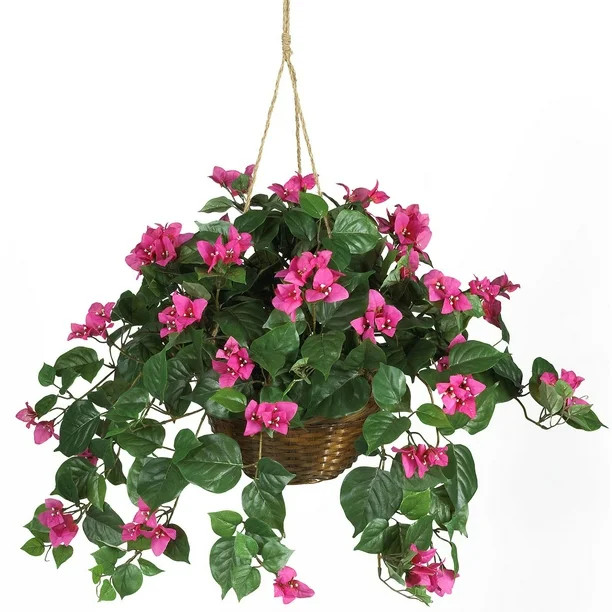 Nearly Natural 24" Bougainvillea Hanging Basket Artificial Plant, Pink | Walmart (US)