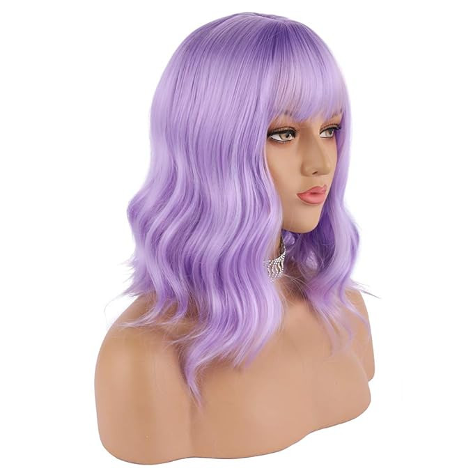 eNilecor Lavender Purple Wig Short Colorful colored Curly Wavy Synthetic Bob Wigs with Air Bangs ... | Amazon (US)
