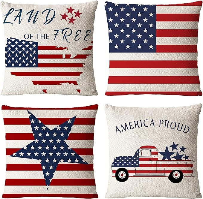 Set of 4 American Flag Throw Pillow Covers 18x18 Inch Patriotic Pillow Covers 4th of July Pillow ... | Amazon (US)