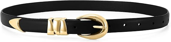WHIPPY Women Skinny Leather Belt for Jeans Pants Dresses Ladies Fashion Waist Belt with Shiny Gol... | Amazon (US)