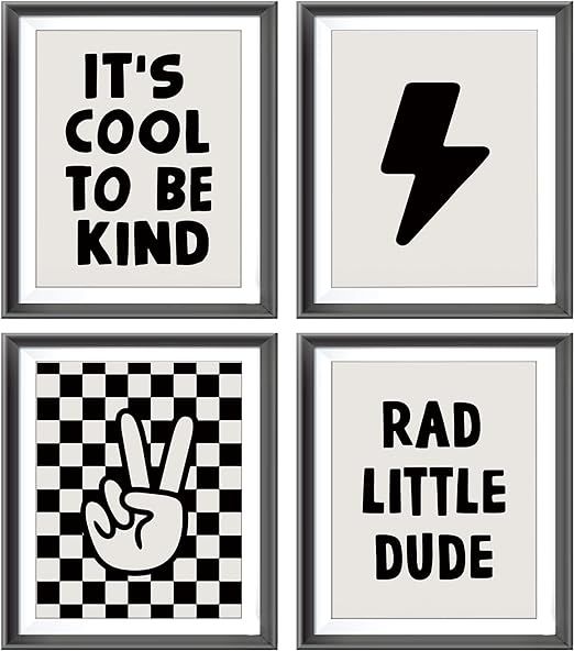 Retro Black Checkered Preppy Lightning Peace Hand Sign Poster Prints for Boy Teen Room Dorm Decor... | Amazon (US)
