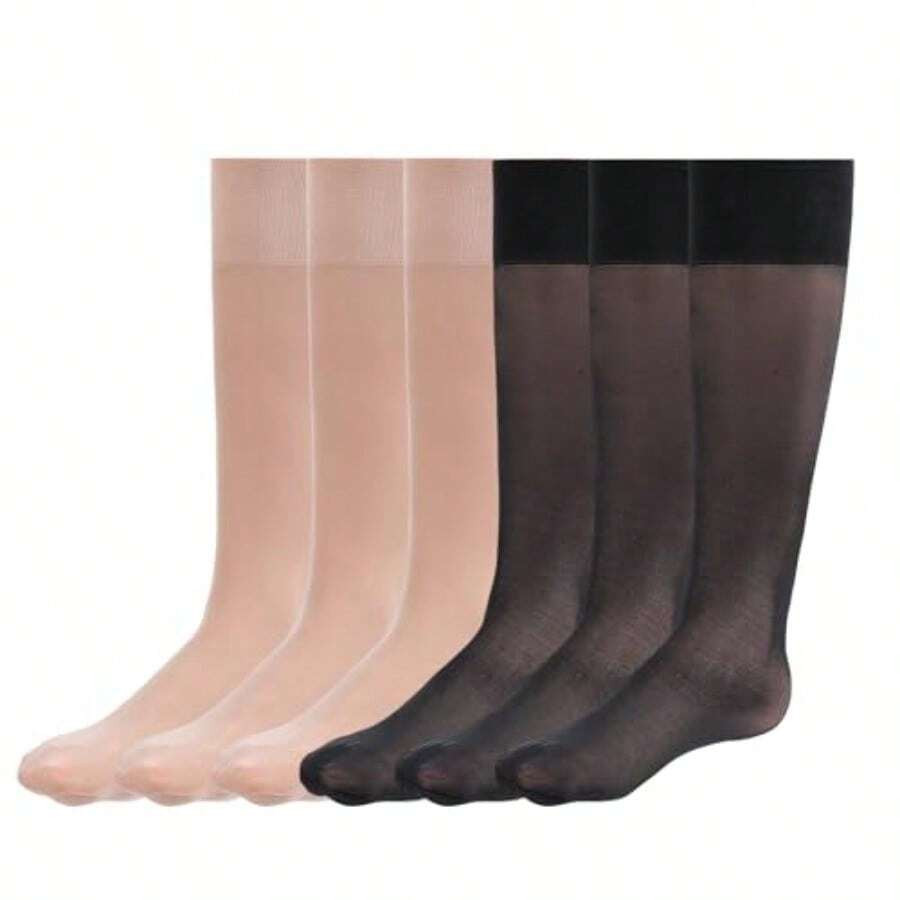6 Pairs Sheer Nylon Ankle Socks Nude Crew Stocking For Women Thin See Through Calf High Silk Trou... | SHEIN