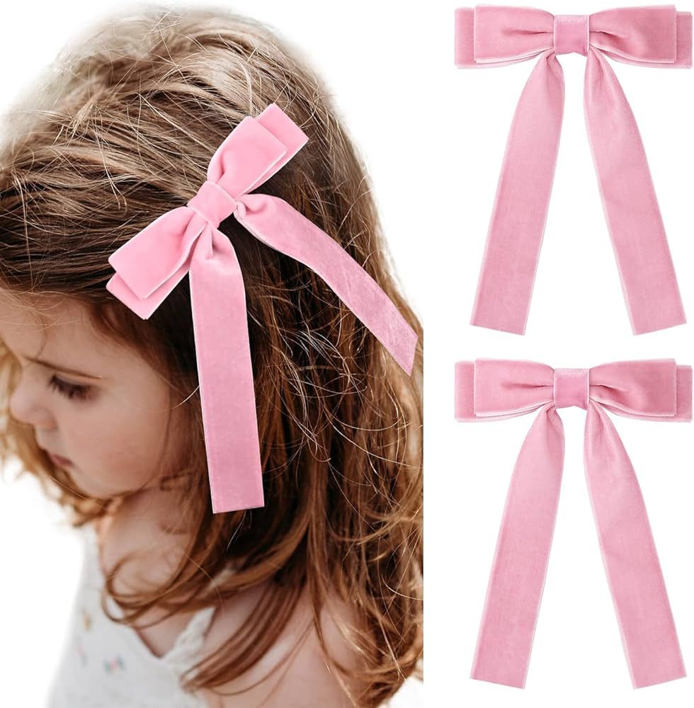 2PCS Black Velvet Bows Girls Hair Clip Ribbon Accessories for Baby Toddlers Teens Kids | Amazon (US)