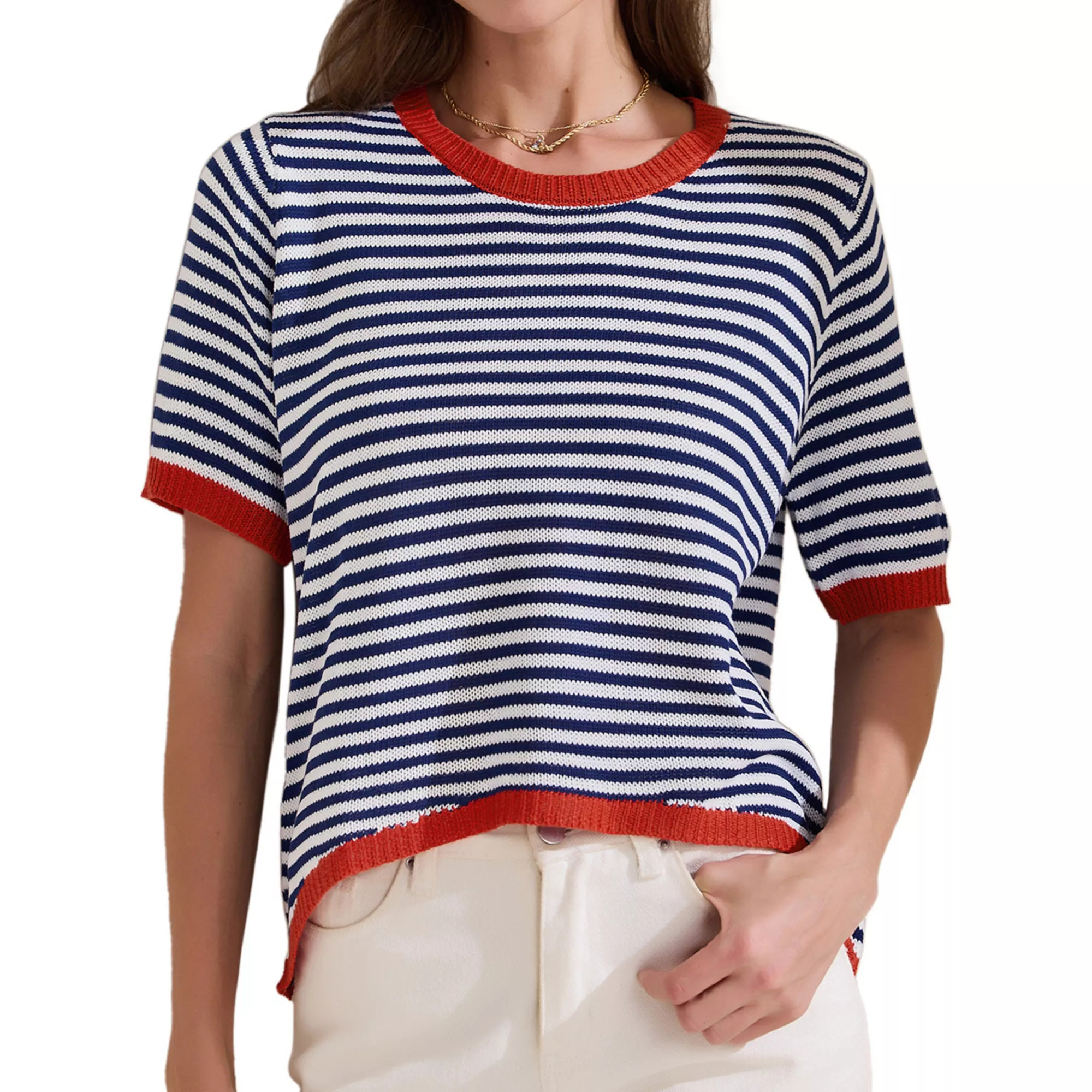 Women's Summer Tops Striped Knitted T Shirt Short Sleeve Trendy Loose Fit Pullover Top | Kohl's