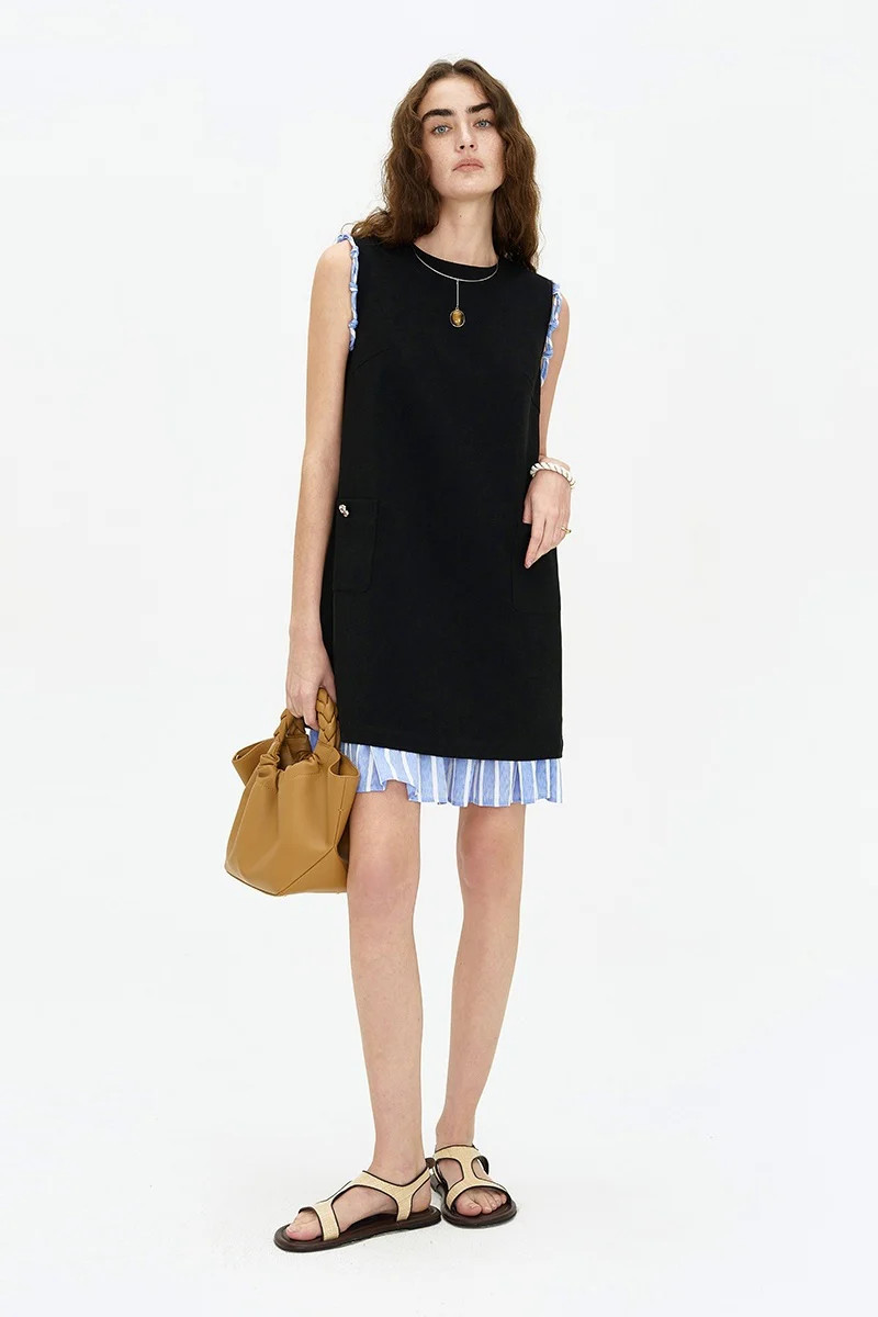 SELFWHO Contrast Color Stitching Fake Two-Piece Dress | SELFWHO