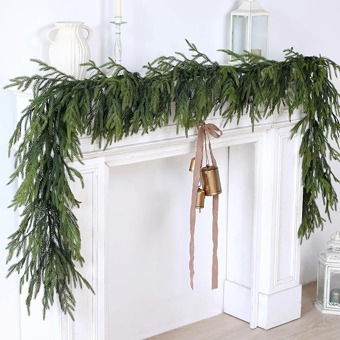 Artificial Christmas Garlands- Real Touch Norfolk Pine Garland Faux Greenery Fake Garland for Hol... | Amazon (US)