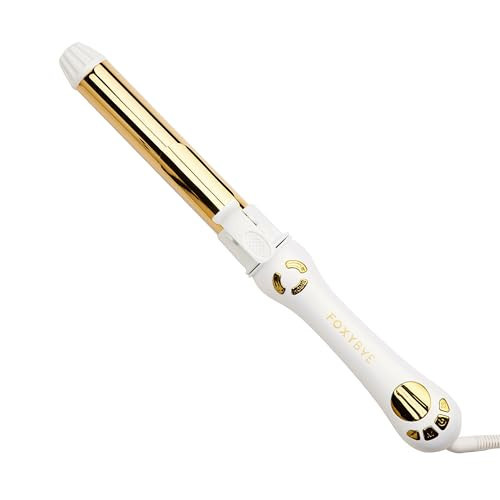 FoxyBae Automatic Curling Iron - Professional Auto Rotating Hair Curler Wand for Long Hair w/Temp Control -1.25” Titanium Hot Hair Styling Tools for Silky Curls - Self Hair Curlers [Pearl White-Gold] | Amazon (US)
