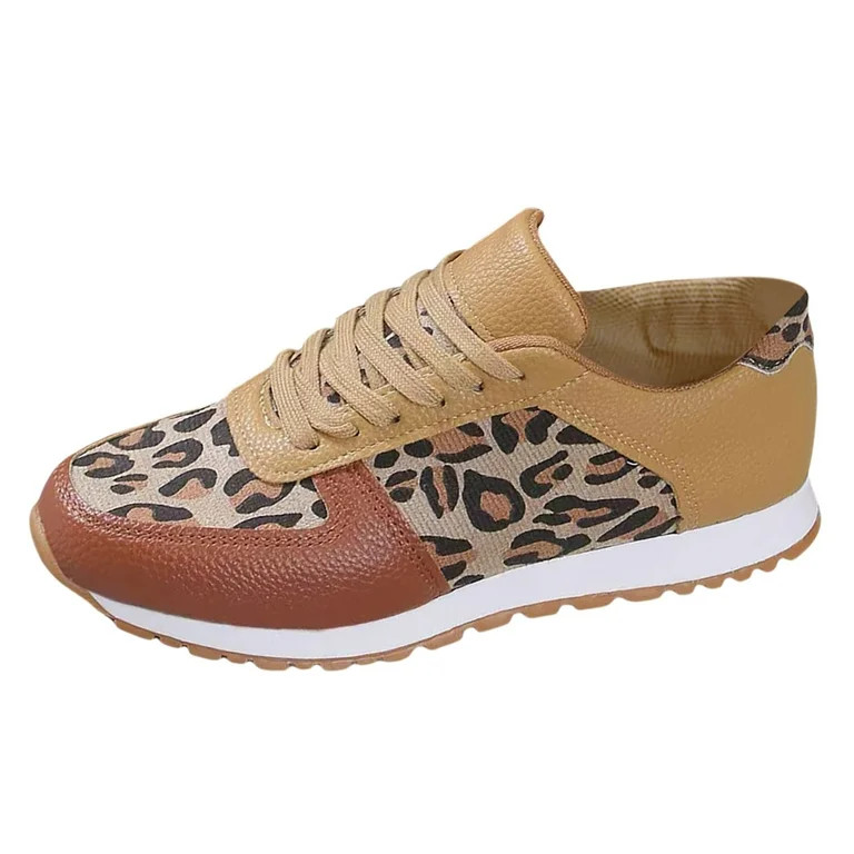Shoes for Women, Thick Bottom Leopard Print Lace Up Casual Sneakers Women Low Single Shoes Runnin... | Walmart (US)