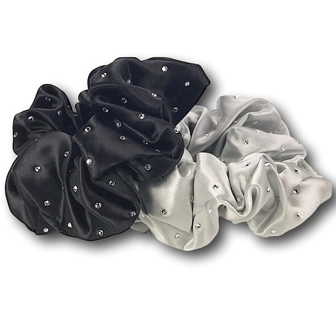 Celestial Silk Crystal Scrunchies Mulberry Silk Scrunchies for Hair (Large, Crystal: Black & Silv... | Amazon (US)