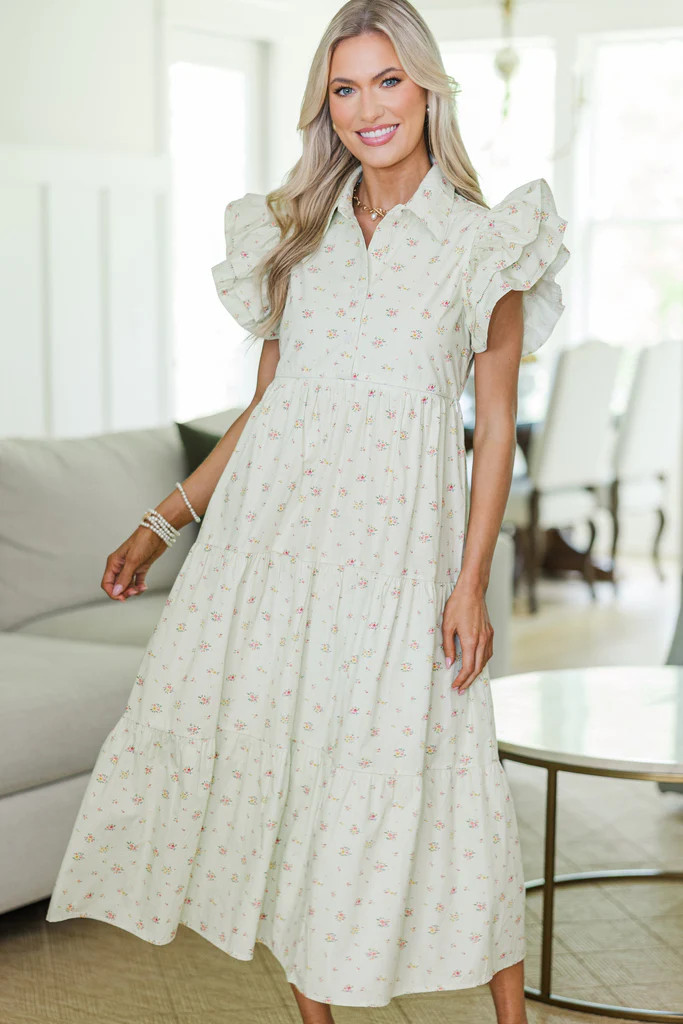 NURSING COLLECTION: More Good Days Sage Striped Midi Dress | The Mint Julep Boutique