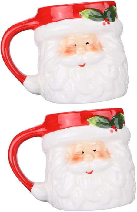 Christmas Ceramic Mugs 2pcs 3D Santa Head Cups Ergonomic Handle Bright Cartoon Pattern for Home O... | Amazon (CA)