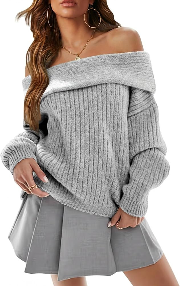 Women's 2026 Fall Oversized Off The Shoulder Sweaters Loose Long Sleeve Knit Pullover Tops | Amazon (US)