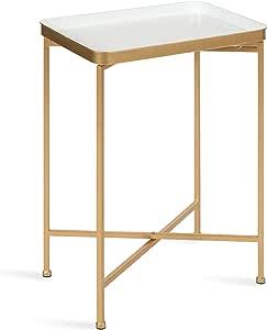 Kate and Laurel Celia Modern Tray Side Table, 18 x 12 x 26, White and Gold, Foldable Rectangular ... | Amazon (US)
