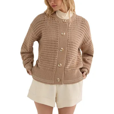 Varley Open Stitch Cardigan in Light Taupe at Nordstrom, Size Small | Nordstrom