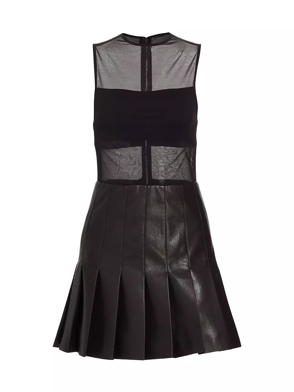 Chara Mesh & Faux Leather A-Line Minidress | Saks Fifth Avenue