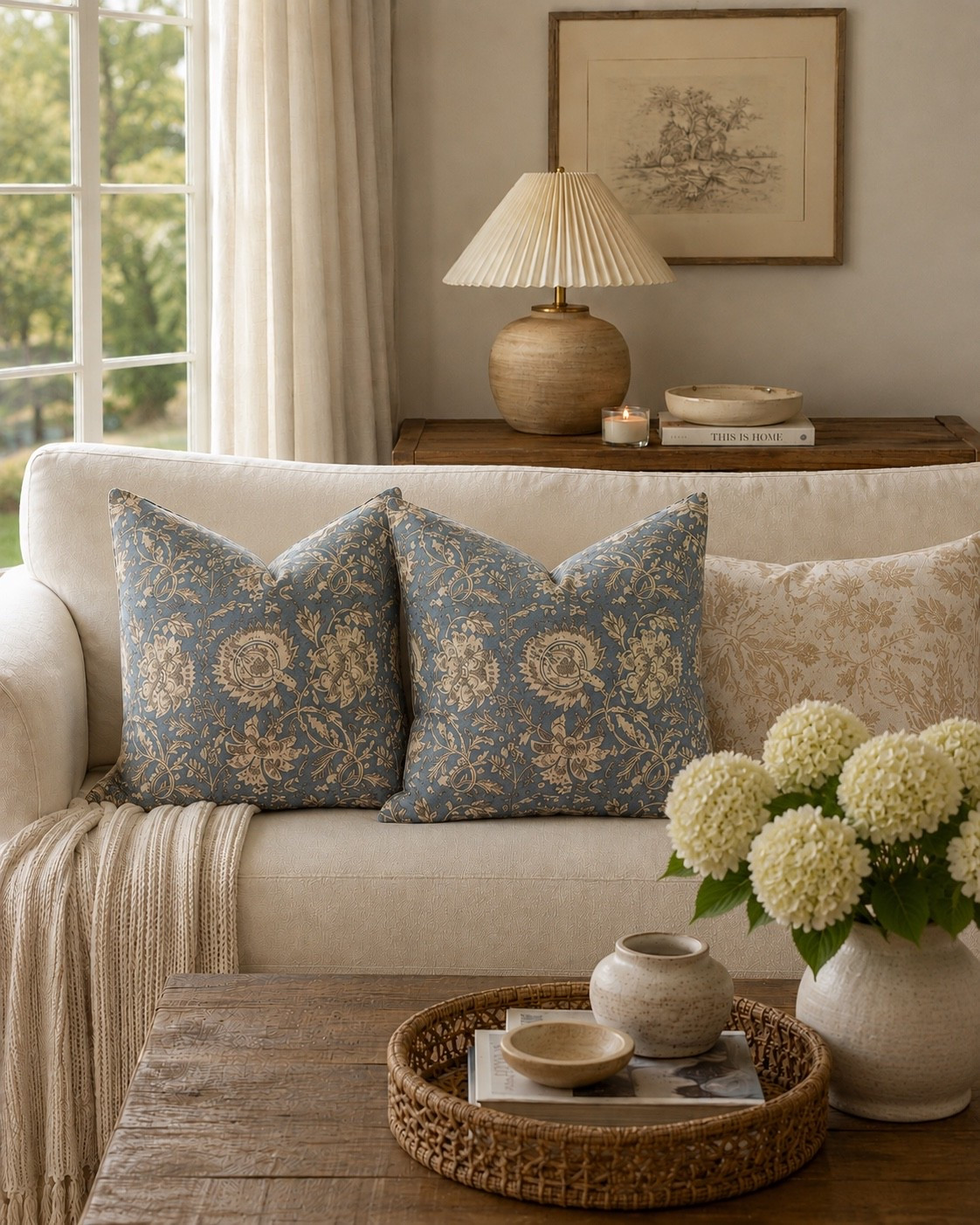 An Amazon pillow find that looks so much more expensive than it is. I love the soft dusty blue mixed with the warm neutral floral—it’s such an easy way to make a simple cream sofa feel more collected and layered. These are 20x20 pillow covers and come as a set of two. Such a pretty Amazon find for that cozy, English cottage look.