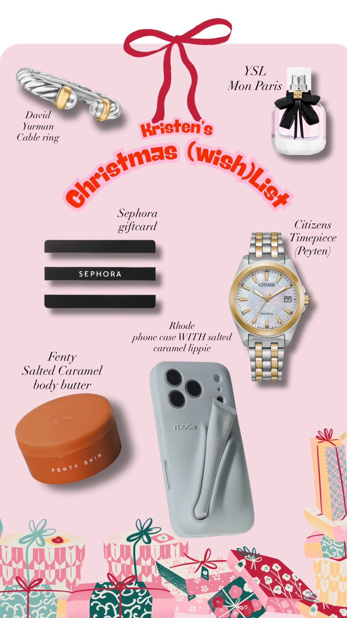 My Christmas (wish)list! This is under $300 too! 🤏🏾😉🎅🏾🎄#Christmaslist #rhode #fenty #sephora #davidyurman #ysl

#LTKHoliday #LTKGiftGuide #LTKSeasonal