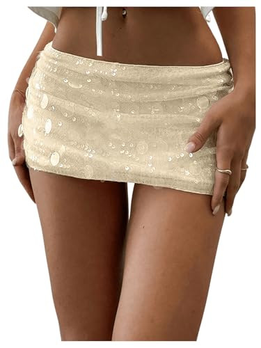 MakeMeChic Women's Sequin Sparkly Skirt Mini Micro Glitter Y2k Low Rise Summer Skirt | Amazon (US)