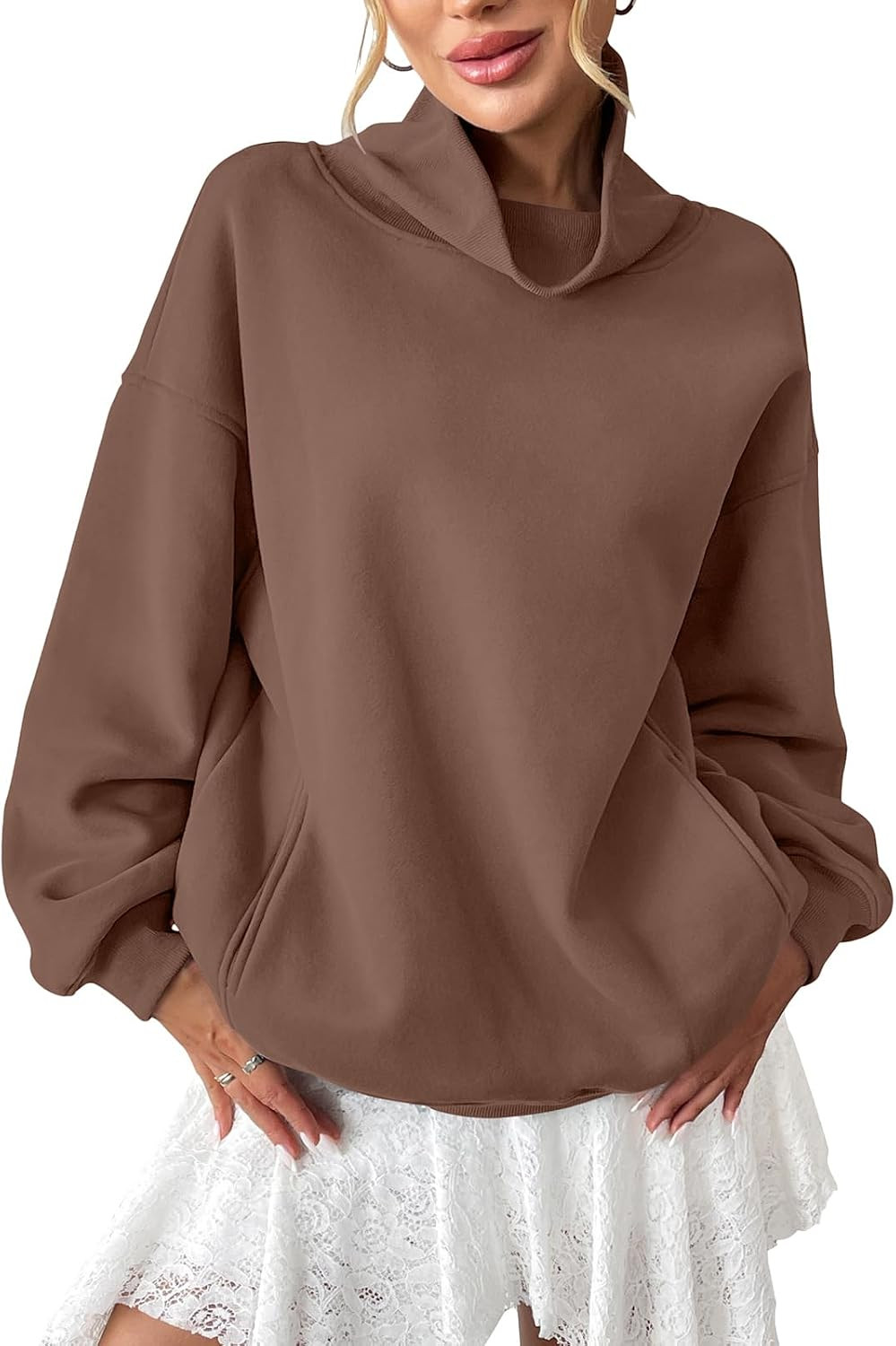 EasyGala Women Fleece Turtleneck Sweatshirts with Pocket Oversized Pullover | Amazon (US)