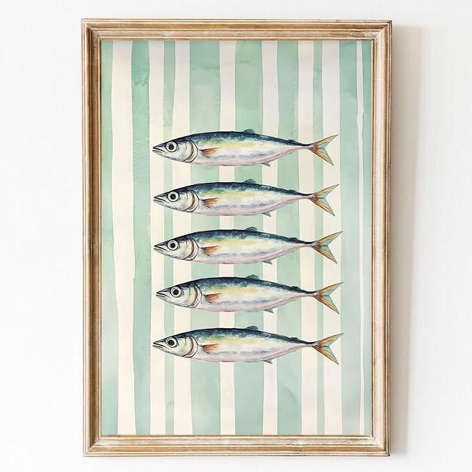 Gobeiuasy Vintage Aesthetic Fish Poster Antique Fish Prints Kitchen Food Pictures Sardine Print V... | Amazon (US)