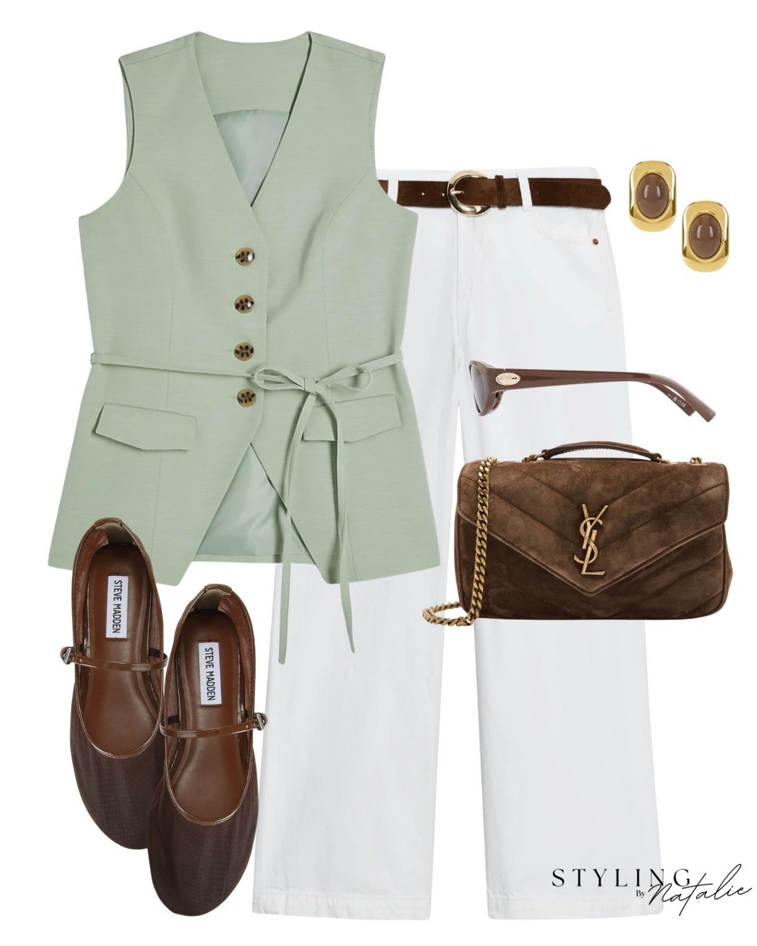 Tie waist waistcoat, white jeans with belt, YSL loulou suede bag, mesh ballet flats, le specs sunglasses, Zara, River island, Mary Jane’s, sage green, summer outfit, weekend look.

#LTKsummer #LTKuk #LTKeurope
