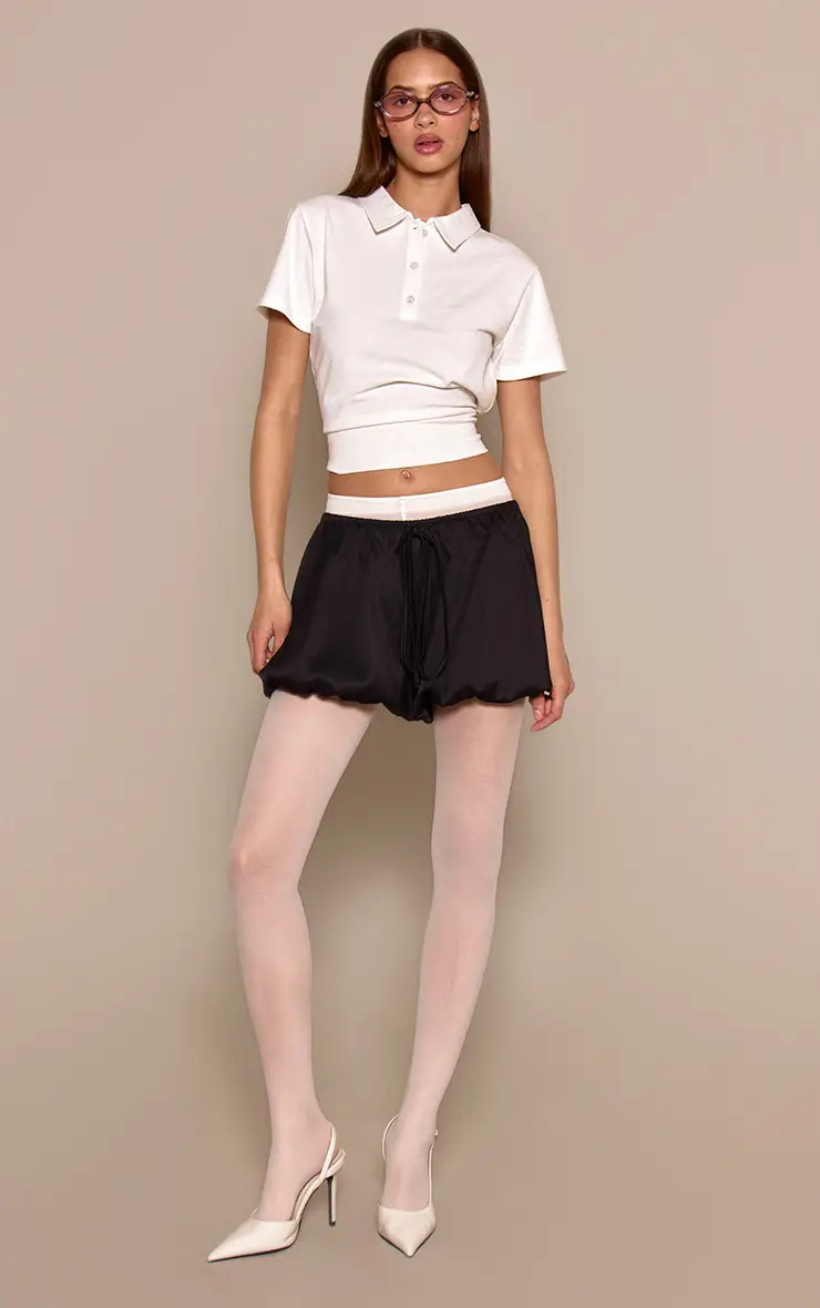 Black Woven Puffball Drawstring Shorts | PrettyLittleThing UK