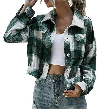 Ladies Short Shacket Jacket Casual Boyfriend Button Down Shirts Long Sleeve Blouses Tops Loose Casual Outerwear Coats | Walmart (US)