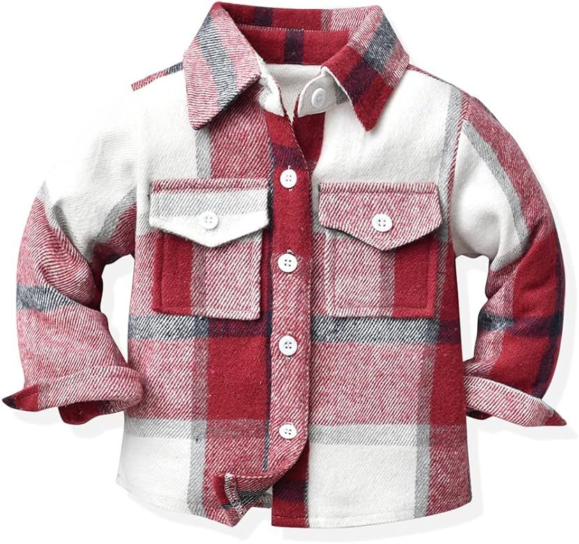 Moyikiss Studio Toddler Baby Boys Girls Outfits Plaid Flannel Long Sleeve Shirts Button Down T-Shirt | Amazon (US)