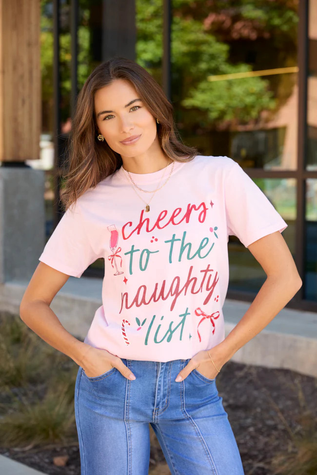 Cheers To The Naughty List Light Pink Graphic Tee | Pink Lily