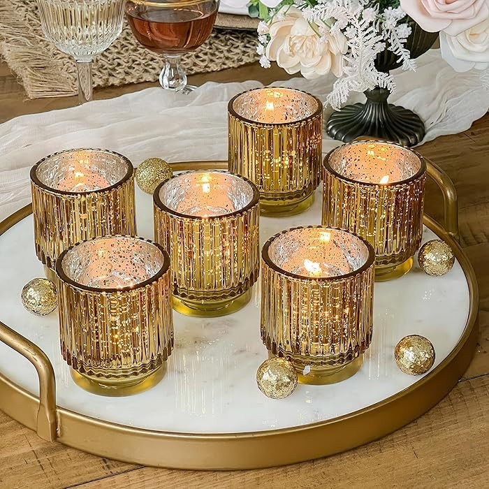Kate Aspen Vintage Fluted Gold Glass Votive Candle Holders and Tea Lights Candles - Gold Candle H... | Amazon (US)