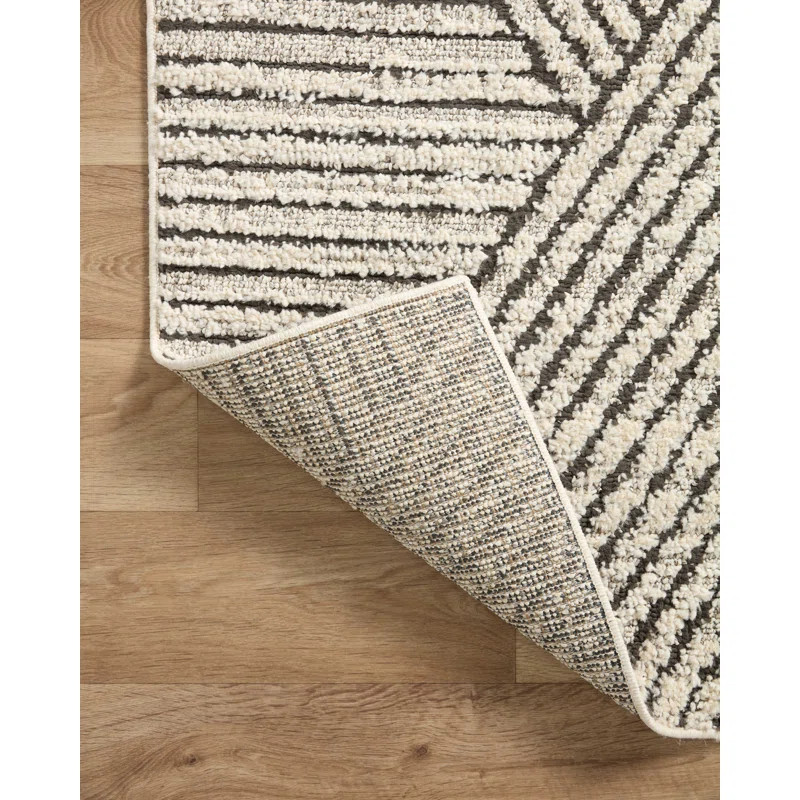 Brayden Studio Anchise Striped Machine Made Power Loom Polyester Area Rug in Charcoal/vory & Revi... | Wayfair North America