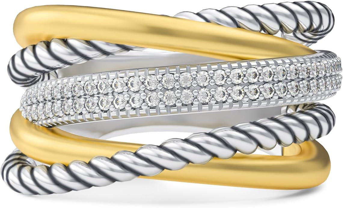 14K Gold Plated Mixed Metal Rings Intertwined Crossover Rings Gold Silver Statement Rings for Wom... | Amazon (US)