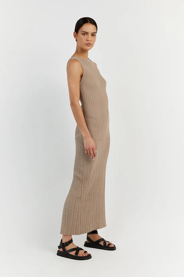 SIENNA TAUPE KNIT MIDI DRESS | DISSH